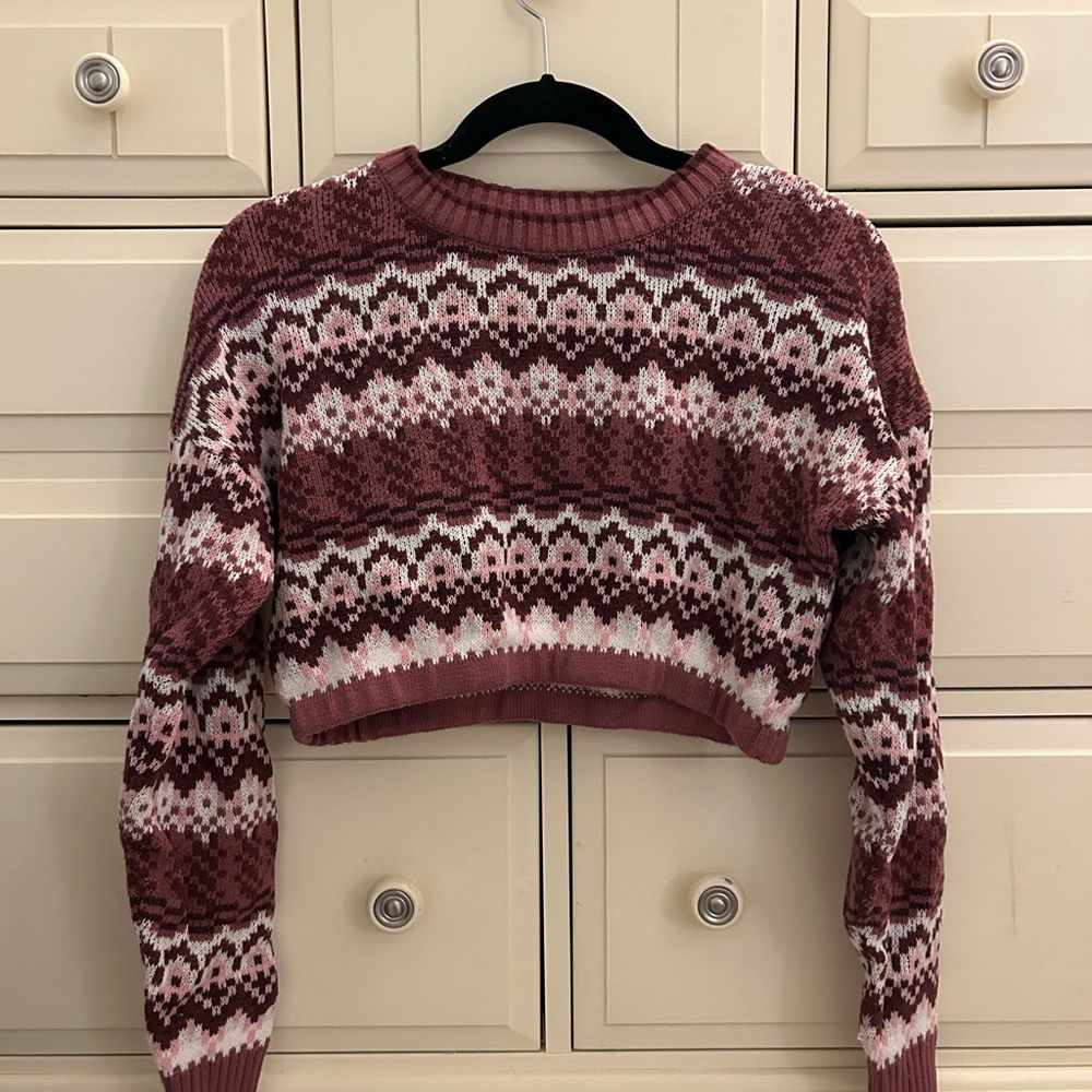 Aeropostale Brown and Pink Crew Neck Sweater